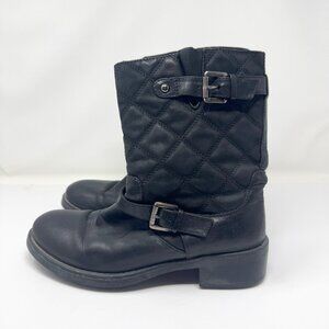 Aquatalia Black Leather Quilted Moto Boots Zippered US 9 1/2